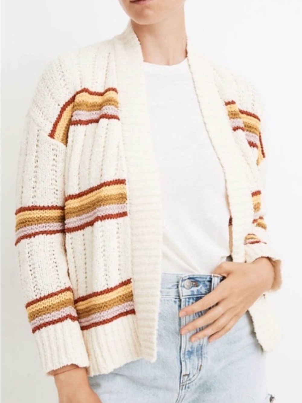 Madewell Diaz Striped Rainbow Open Cardigan Chenille Academia Coastal Small